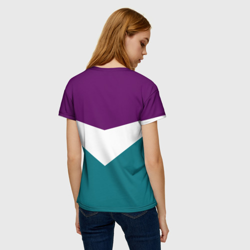 Женская футболка 3D с принтом FIRM темная сирень и бирюза, вид сзади #2