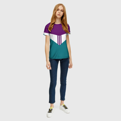 Женская футболка 3D с принтом FIRM темная сирень и бирюза, вид сбоку #3