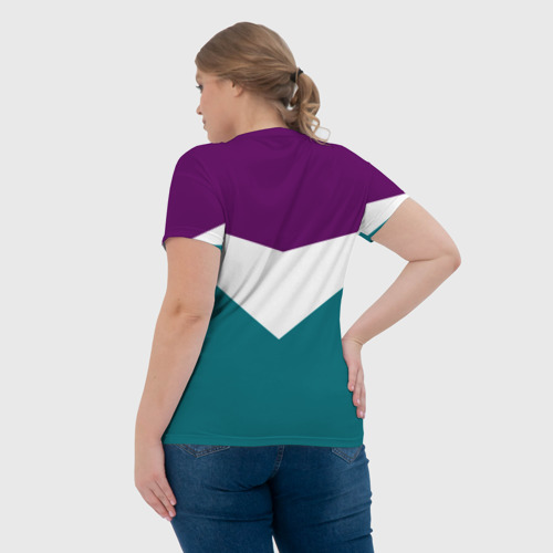 Женская футболка 3D с принтом FIRM темная сирень и бирюза, вид сзади #2