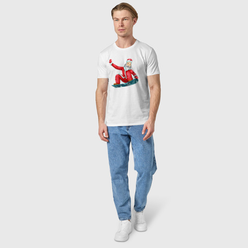 Мужская футболка хлопок Дед Мороз сноубордист, цвет белый - фото 5