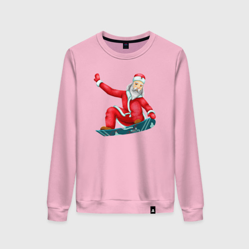 Женский свитшот хлопок Дед Мороз сноубордист, цвет светло-розовый