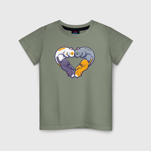 Детская футболка хлопок Сердце из котят, цвет авокадо