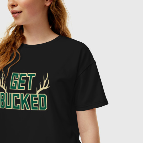 Женская футболка хлопок Oversize Get bucked, цвет черный - фото 3