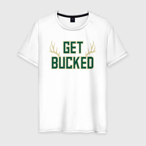 Мужская футболка из хлопка с принтом Get bucked, вид спереди №1
