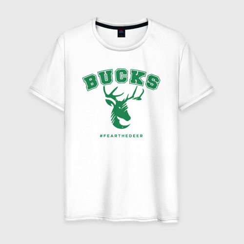 Мужская футболка из хлопка с принтом Bucks fear the deer, вид спереди №1
