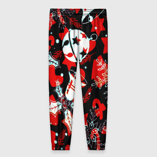 Женские брюки 3D с принтом Рождественские паттерны орнамент, вид сзади #1