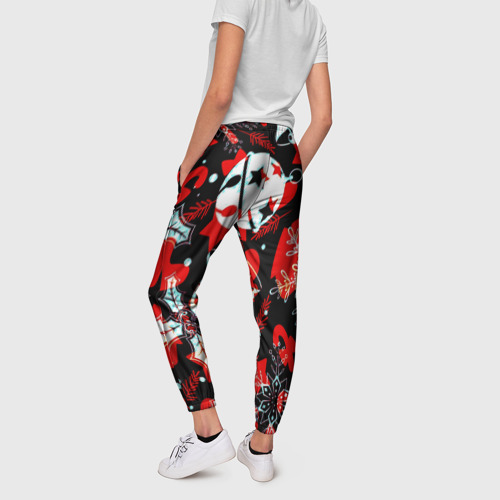 Женские брюки 3D с принтом Рождественские паттерны орнамент, вид сзади #2