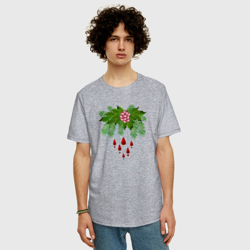 Мужская футболка хлопок Oversize Новогодне-Рождественский декор, цвет меланж - фото 3