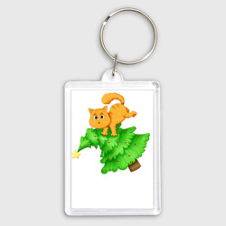 Брелок прямоугольный 35*50 Котик на ёлке