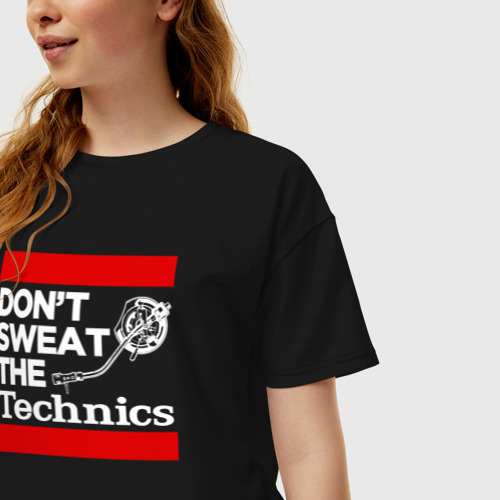 Женская футболка хлопок Oversize Dont sweat the Technics, цвет черный - фото 3