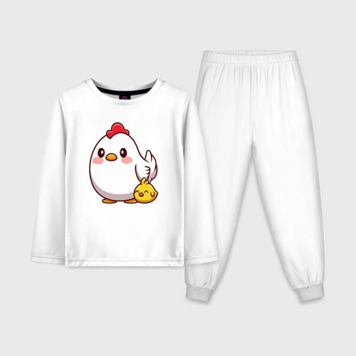 Детская пижама с лонгсливом хлопок с принтом Куриная семейка, вид спереди #2