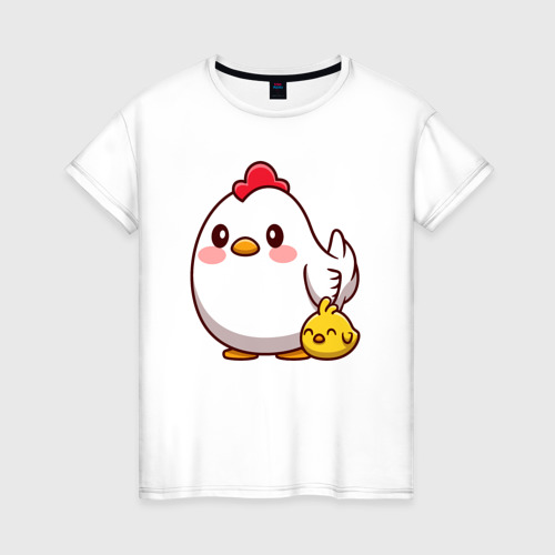 Женская футболка из хлопка с принтом Куриная семейка, вид спереди №1