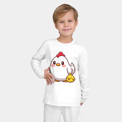 Детская пижама с лонгсливом хлопок с принтом Куриная семейка, фото на моделе #1