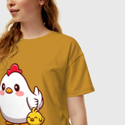 Женская футболка хлопок Oversize Куриная семейка - фото 2