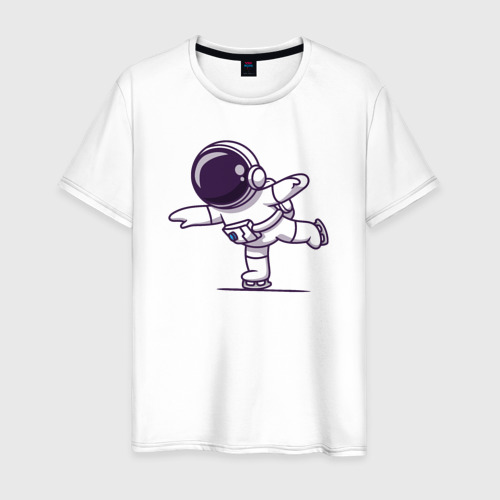 Мужская футболка из хлопка с принтом Космонавт фигурист, вид спереди №1