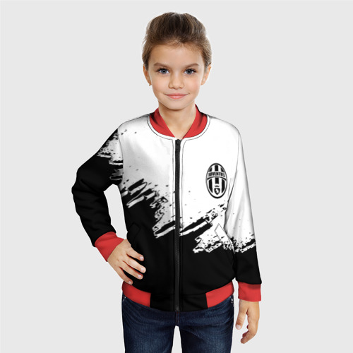 Детский бомбер 3D Juventus black sport texture, цвет красный - фото 3