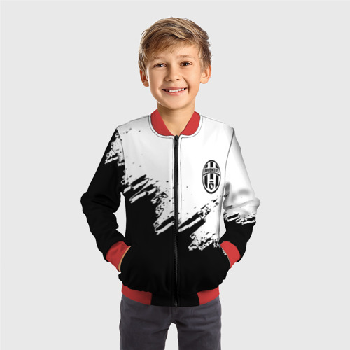 Детский бомбер 3D Juventus black sport texture, цвет красный - фото 4