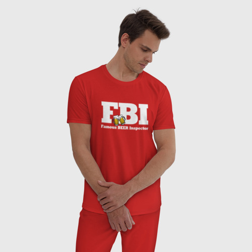 Мужская пижама хлопок с принтом FBI - beer inspector, фото на моделе #1