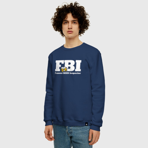 Мужской свитшот хлопок с принтом FBI - beer inspector, фото на моделе #1
