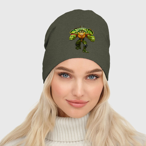 Женская шапка демисезонная Боевые жабы - Раш, цвет меланж-хаки - фото 3
