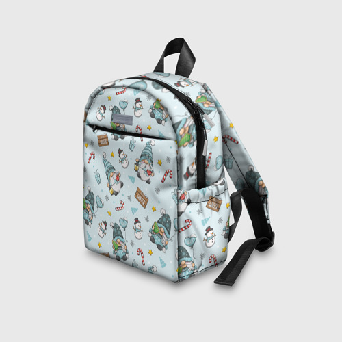Детский рюкзак 3D с принтом Новогодние гномики на синем фоне, вид сбоку #3