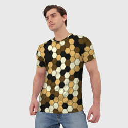 Мужская футболка 3D Камуфляж гексагон коричневый - фото 2