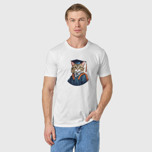 Мужская футболка хлопок Кот в академическом костюме, цвет белый - фото 3