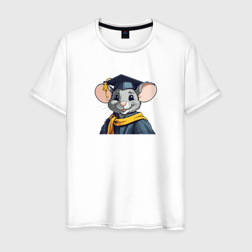 Мужская футболка хлопок Мышь в академическом костюме, цвет белый