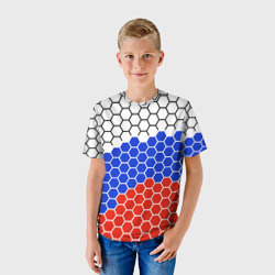 Детская футболка 3D Флаг России из гексагонов - фото 2