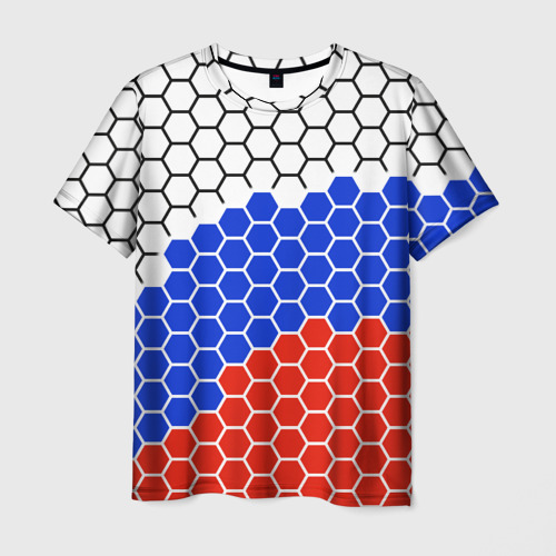 Мужская футболка 3D Флаг России из гексагонов, цвет 3D печать