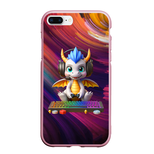 Чехол для iPhone 7Plus/8 Plus матовый Funny dragon cub - computer gamer, цвет розовый