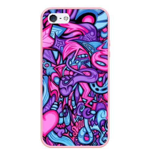 Чехол для iPhone 5/5S матовый Узор розово-фиолетовый черепа и сердца, цвет баблгам
