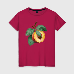 Женская футболка хлопок Персик с листьями