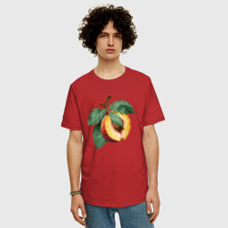 Мужская футболка хлопок Oversize Персик с листьями - фото 2