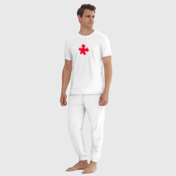 Пижама с принтом Кусочек пазла сердце для мужчины, вид на модели спереди №3. Цвет основы: белый