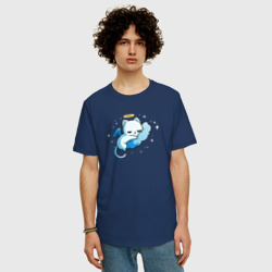 Мужская футболка хлопок Oversize Ангел кот на облаке - фото 2