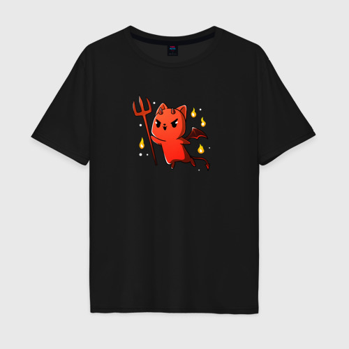 Мужская футболка хлопок Oversize Демон котик парные, цвет черный