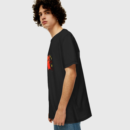 Мужская футболка хлопок Oversize Демон котик парные, цвет черный - фото 5