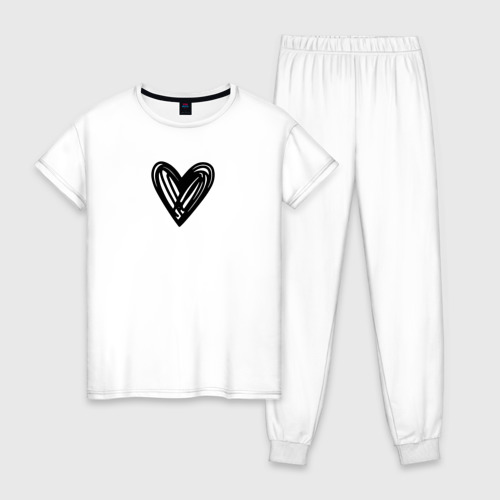 Женская пижама хлопок с принтом Рисованное чёрное сердце парное, вид спереди #2
