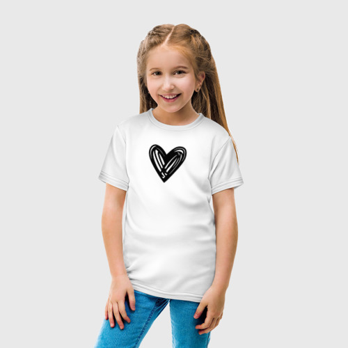 Детская футболка хлопок Рисованное чёрное сердце парное, цвет белый - фото 5