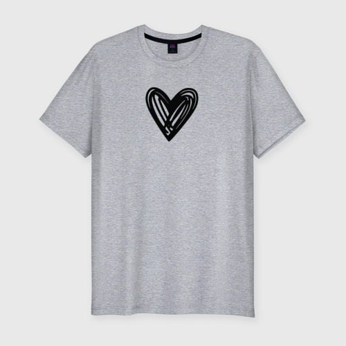 Мужская футболка хлопок Slim с принтом Рисованное чёрное сердце парное, вид спереди #2