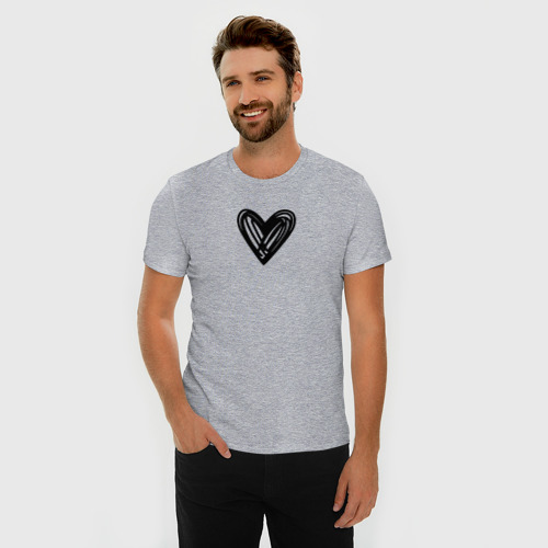 Мужская футболка хлопок Slim с принтом Рисованное чёрное сердце парное, фото на моделе #1