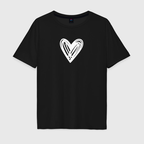Мужская футболка хлопок Oversize Рисованное белое сердце парное, цвет черный