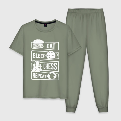 Мужская пижама хлопок Еда сон шахматы