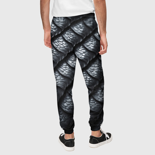 Мужские брюки 3D с принтом Чёрная чешуя дракона, вид сзади #2