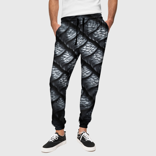 Мужские брюки 3D с принтом Чёрная чешуя дракона, вид сбоку #3