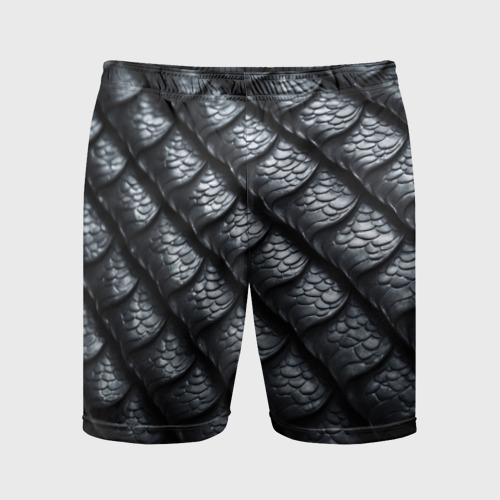 Мужские шорты спортивные с принтом Чёрная чешуя дракона, вид спереди #2