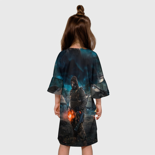 Детское платье 3D с принтом STALKER одиночка с артефактом, вид сзади #2