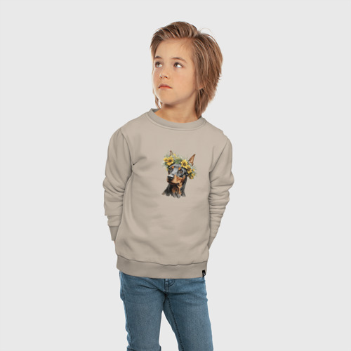 Детский свитшот хлопок Пинчер в цветочном венке, цвет миндальный - фото 5