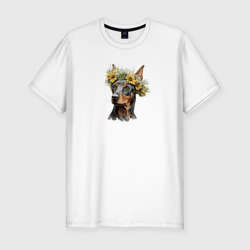 Мужская футболка хлопок Slim Пинчер в цветочном венке